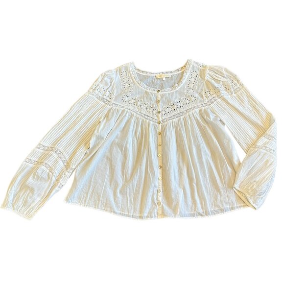LoveShackFancy Badyn Blouse Shirt Button-Down Long Sleeve Boho White Size Large - Picture 2 of 15